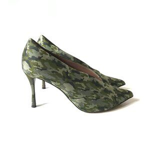 Tabitha Simmons Camo Heels Pumps Womens 39 9 Green Pointed Toe Camouflage Bootie